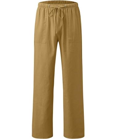 Mens Linen Straight Leg Sweatpants - Casual Solid Trouser Pant in Gold XX-Large - Buy Online on GoSupps.com