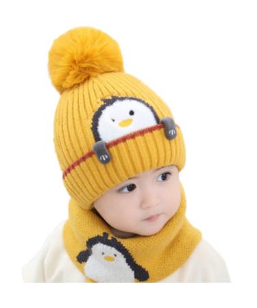 Rayson Baby Winter Warm Hat Kids Knit Scarf Beanie Hat Set Scarves Fleece Lining Loop Scarves for Kids Toddler Beanie Hat Scarf Set Outdoor Sport One Size Yellow