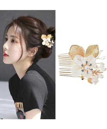 Flower Hair Comb Slides for Women Wedding Hair Clips for Bride Hair Accessories for Bridesmaid Hair Flowers for Girls Gold Leaf Hair Pins for Thick Hair Slides for Weddings Pearl Bridal Hair Pieces - Buy Online on GoSupps.com