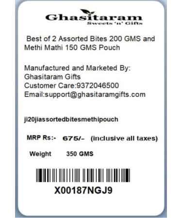 Ghasitaram Gifts Rakhi Gifts for Brothers Rakhi Sweets - Best of 2 Assorted Bites 200 GMS and Methi Mathi 150 GMS Pouch with 2 Pearl Beads Rakhis - Buy Online on GoSupps.com