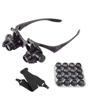 Magnifying Glass Hands-Free Head-Mounted Magnifying Glasses with LED Lighting - 2.5X to 25X Zoom with 8 Groups Detachable Lenses-uses AAA Batteries Suitable for Reading Jewelry Magnifiers etc.