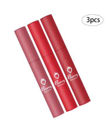 Non-Stick Strawberry Matte Lipstick Set - Long-lasting 3PCS Lip Gloss & Moisturizer | Shop Internationally - Buy Online on GoSupps.com