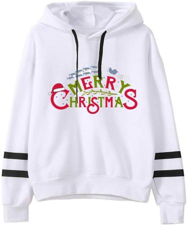 Bigfanshu Womans Fall Clothes Fashion Casual Christmas Loose Long Sleeve Striped Print Sweatshirt Tops White - Buy Online on GoSupps.com