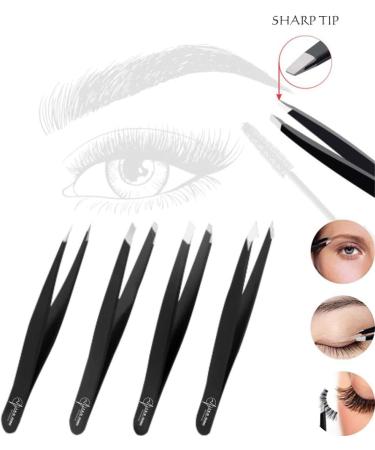 S.A.Q. JILLANI Eyebrow Precision Tweezers Set - Professional Stainless Steel - For Men and Women - Facial & Ingrown Hair Removal - 4 Pieces with Case (Black) - Buy Online on GoSupps.com