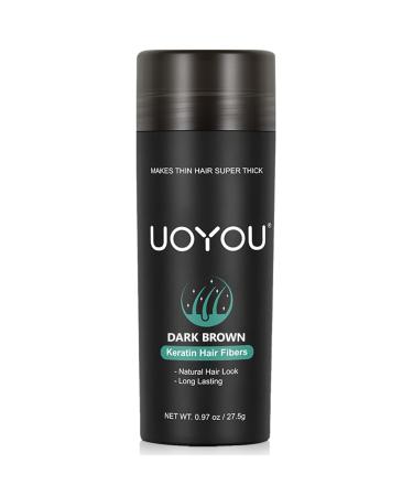 UOYOU DARK BROWN Hair Fibres for Thinning Hair 27.5g Bottle | Undetectable & Natural Keratin Hair Fibers Concealer for Hair Loss for Men and Women | Hair Building Fibres Powder DARK BROWN 27.50 g (Pack of 1) Dark Brown