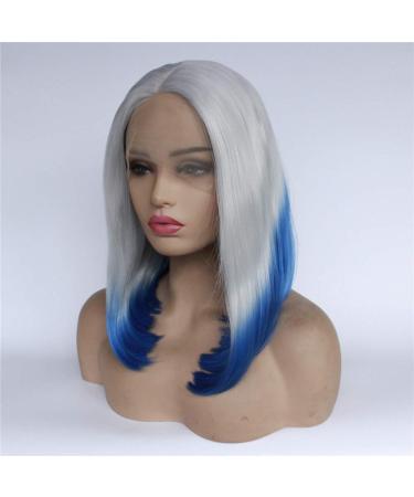 Wholesale Female Blue Gray Dyed Bobo Head Short Straight Hair - Front Lace Chemical Fiber Hair Sets - Buy Online on GoSupps.com