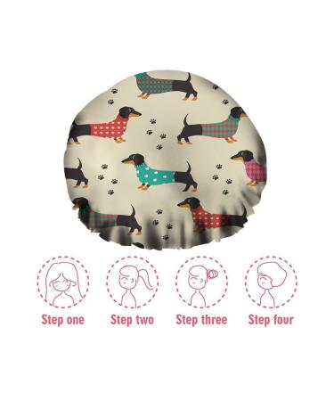 Nicokee Double Waterproof Bathing Shower Cap - Dachshunds Clothes Dog Footprint Cartoon Cute Heart Design - Reusable Fashion Hat for Women - Perfect for Beauty, Bath, Spa, Home, Hotel, and Travel Use - 10.6 x 10.6 Inches - Buy Online on GoSupps.com