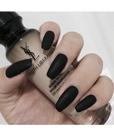 Sethain matte coffin false fingernails medium pure color ballerina complete cover acrylic art false nail tip 24 st.For women and girls (black)