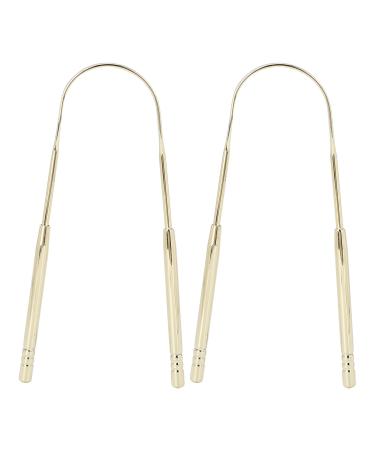 2Pcs Stainless Steel Tongue Scrape  U Shape Tongue Cleaner Oral Hygiene Tongue Scraper for Oral Care Hygiene Fights Bad Breath for Adults and Kids(gold)