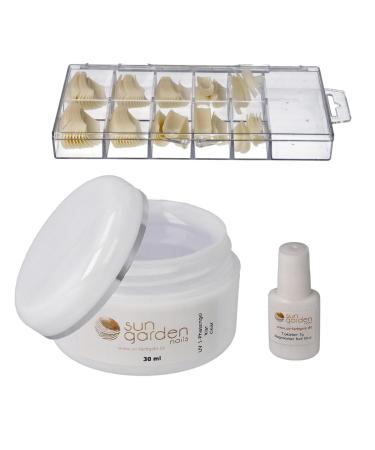 sun garden nails Sun Garden Nails Monophase Clear Gel 30 ml + Box of 100 False Nails + Nail Glue 5 ml