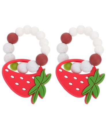 SOIMISS Infant Teething Toy 2 Pieces Sensory Teething Bracelet Baby Molar Bracelet Baby Cartoon Toy Cartoon Fruit Molar Bracelet Baby Molar Bracelet Strawberry Toy Colorful Redx2pcs 11X6X1.3CMx2pcs