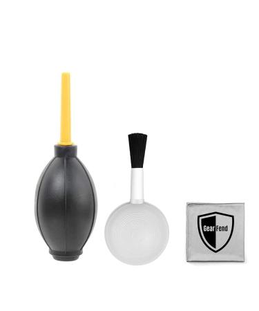 GearFend Dust Cleaner Kit Strong Cleaning Air Blower + Soft Brush Blower for Camera & Camcorder, Lens, LCD Screens, etc + Microfiber Cloth