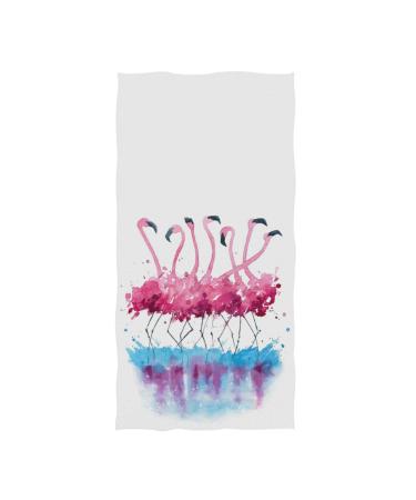 Naanle Stylish Flamingos Watercolor Painting Splash Print Soft Guest Hand Towels Multipurpose for Bathroom, Hotel, Gym and Spa (16" x 30",White) Flamingo (Print)