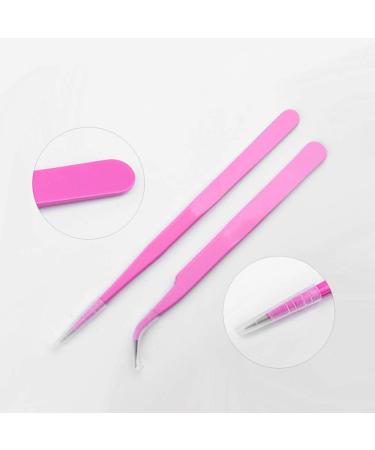 Pack of 2 Pink Stainless Steel Pointed Tweezers - Curved & Straight for Eyebrows Eyelashes & Decorative Nails - Buy Online on GoSupps.com
