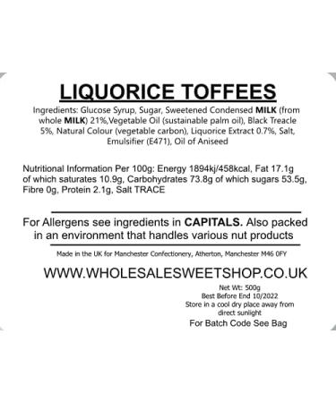 Ellies Jellies Liquorice Toffee 500g Bag - Buy Online on GoSupps.com