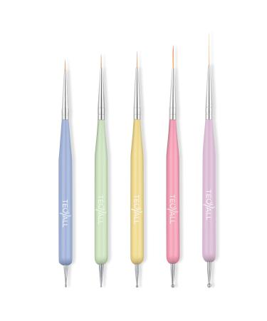 TEOYALL Double Ended Nail Art Brushes 5 PCS Nail Design Painting Tools including Nail Fine Liner Brushes and Nail Dotting Pens Mulitcolor-5 Liner/Dotting