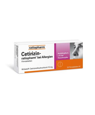 Cetirizin-ratiopharm for allergies: allergic symptoms in hay fever all year round runny nose and hives 20 tablets 20 pieces (1 Pack)