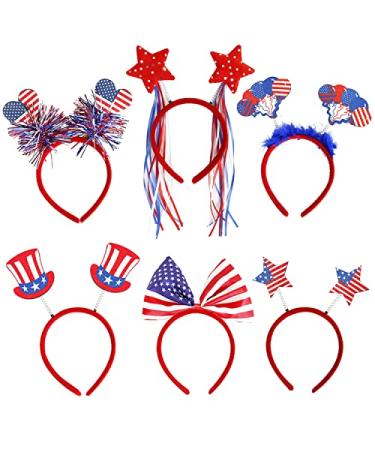 6 Pcs Patriotic Head Boppers 4th of July Headbands with Stars Uncle Sam Hat Balloons Flags for Fourth of July Party Favors Costume Accessories and Decorations