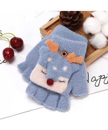 Unisex Kids Winter Fox Flip Top Gloves | Cute Cartoon Animal Mittens for 2-8Y Boys Girls - Blue - Buy Online on GoSupps.com