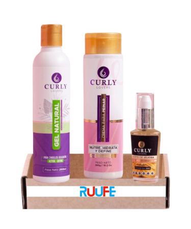 RUUFE Curly Lovers (3 Pack) Curly Lovers Crema Para Peinar Curly Lovers Gel Natural Curly Lovers Aceite de Jojoba Curly Lover hair Products Afro Kit Melena Definida (Delgado)