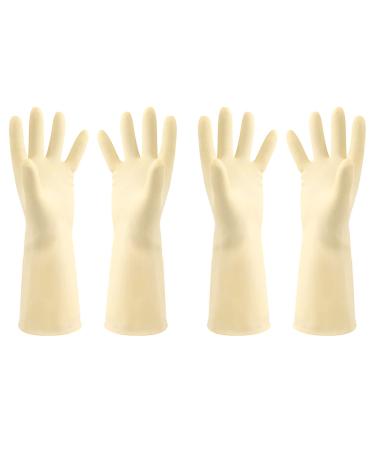 Rubber Dishwashing Gloves Medium 2 Pairs Reusable Waterproof Non-Slip Kitchen Household Cleaning Gloves/86 Medium Beige