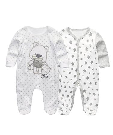 MAMIMAKA Baby Rompers Pajamas Cotton Jumpsuit Boys Girls Sleepsuit Long Sleeve Footed Bodysuits One-Piece Outfits 0-3 Months Two Pieces-1