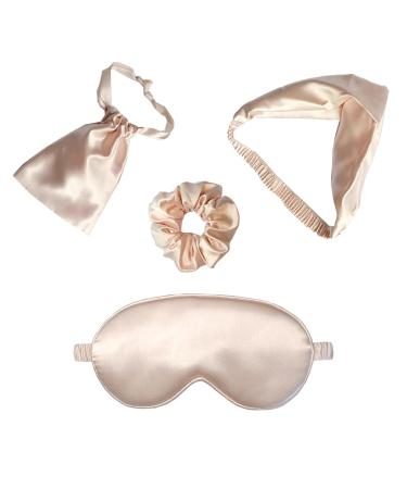 Silky Satin Eye Mask for Sleeping Set of 4 with Headband Scrunchies for Women Sleeping Eye Mask with Satin Storage Bag Eye Cover Set for Travel Pink