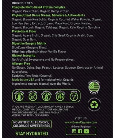 Green Regimen Elite Plant-Based Protein Powder - 25g Complete Hemp & Pea Protein Meal Replacement High-Protein Vegan Shake NonGMO Gluten-Free Dairy-Free Low Carb - (Vanilla - 1 Month Supply) Vanilla 0.04 Ounce (Pack of  - Buy Online on GoSupps.com