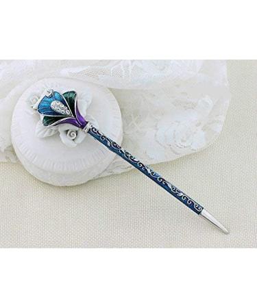 Chinese Traditional Classical Hair Pins Stick Crystal Antique Lotus Fork Hairpin hair Sticks hair Chopsticks wedding Hair Jewelry (#BLUE) - Buy Online on GoSupps.com