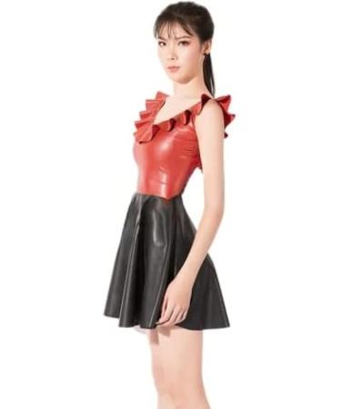 IDOBLO Women's Latex Dress - Red & Black Halter Neck Ruffle Skirt X-Large XL - Perfect for Night Out - Buy Online on GoSupps.com