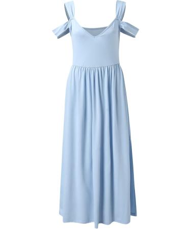 Elegant Sky Blue Ball Dress for Women | Sleeveless V-Neck Evening & Cocktail Dress | A-Line Swing Maxi Dress with Slit | Perfect for Parties & Special Occasions - Buy Online on GoSupps.com