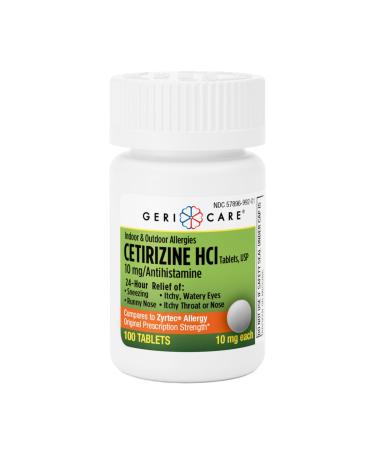 GeriCare Cetirizine HCI 10mg Antihistamine Tablets 100 Count 24 Hour Seasonal & Year-Round Allergy Relief for Indoor & Outdoor Allergies Sneezing Runny Nose Itchy Eyes & Throat 100 Count (Pack of 1)