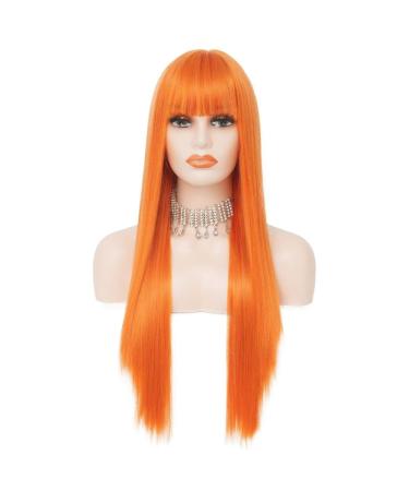 Orange Long Straight Wigs for Women | 28 Inch Synthetic Hair Wig with Bangs for Cosplay & Daily Use - Buy Online on GoSupps.com