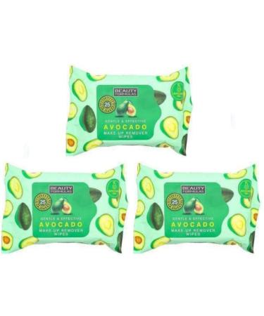 3 x 25 Pack Formuals Make-Up Remover Wipes With Avacado Soft To Skin Leaves No Residue