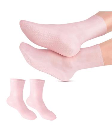 AiNinXun Silicone Moisturizing Gel Heel Socks Anti Slip Spa Socks for Dry Cracked Foot Skin Care Mans Womens Soft Gel Long Moisturizing Socks with Non Slip Dots SEBS Material with Vitamin (Pink L) Pink L(40-44)
