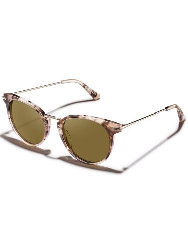 Carfia Cateye Polarized Sunglasses for Women UV Protection, Italy Handcrafted Acetate Frame with Embossed Pattern Wire Core 6. Brown Lens Pink Tortoise Frame