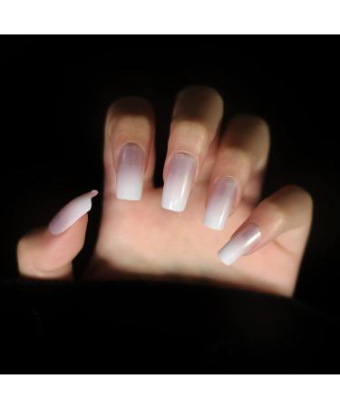 Medium Long Square Pink White Gradient Press on Nails | Full Cover Fake Nails for DIY Manicure | Christmas Nail Art Tips - Buy Online on GoSupps.com