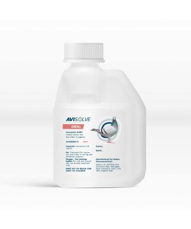 Naqua Avisolve Oral 125ml Ivermectin for Pigeons - Avery Wormer Avian Outdoor Treatment - Pigeon lice mite worm anti-parasite medicine - Vet Strength Water Supplement - Airsac Scaly Face & Leg mites.