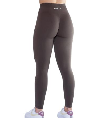 AUROLA Seamless Scrunch Tummy Control Workout Leggings in Medium Chestnut Brown - Buy Online on GoSupps.com