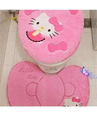 Eriks Hello Kitty Pink Bathroom Set - Toilet Cover, WC Seat Cover, Bath Mat Holder - Buy Online on GoSupps.com