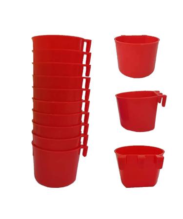 ORIBUKI Cage Cups Birds Feeders Seed Bowl, Chicken Feeding Watering Dish, Rabbit Water Food Hanging Wire Cages Box, 8oz/16oz Coop Cups for Pet Parrot Parakeet Gamefowl Poultry Pigeon 10PCS Red
