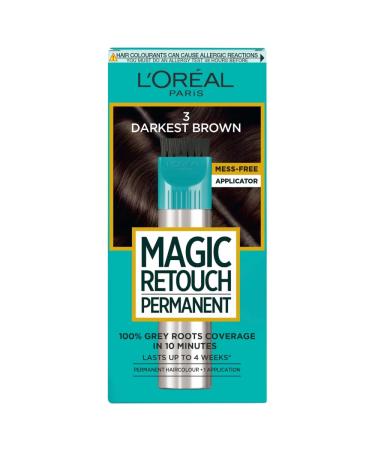 L'Or al Paris Magic Retouch Permanent Root Concealer Touching Up Grey Hair Dye Darket Brown 3 MAGIC RETOUCH PERMANENT 3 DARKEST BROWN 95 g (Pack of 1)
