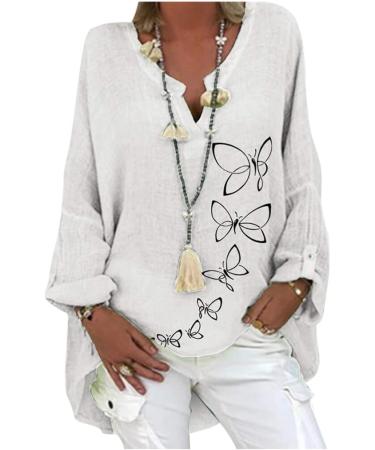 Womens Cotton Linen Crewneck Half Sleeve Button Down Casual Loose Tunic Top Oversized Basic Graphic Tees Summer Elegant Blouses Tops 1270-qppoj-white-5 XXL - Buy Online on GoSupps.com