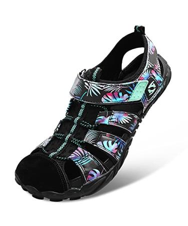 JIASUQI Athletic Hiking Water Shoes Barefoot Aqua Swim Sports Sandals Walking Shoes for Women Men 7.5 Women/6 Men A Leaf Black