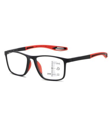 Progressive Multifocus Reading Glasses for Men Women Flexible Sports Glasses Anti blue Light Computer Readers(Couleur:Red Grandeur:2.0x)