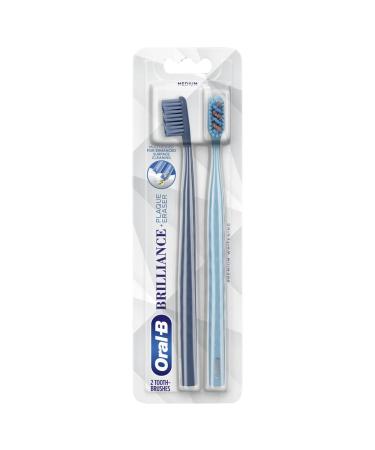 Oral-B Brilliance Premium Whitening Toothbrush with Plaque Eraser Medium Sky Blue and Gray 2 Count