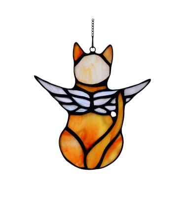 BOXCASA Angel Cat Memorial Gifts Ornaments,Stained Glass Window Hanging Decorations,Angel Wings White Cat Suncatcher Decor Angel Cat B