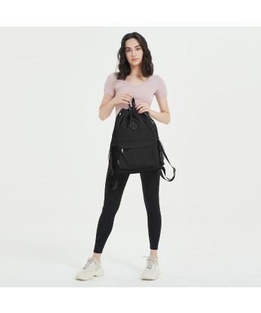 WANDF Drawstring Backpack Sports Gym Bag with Shoes Compartment - Water-Resistant Cinch String Backpack for Men and Women (Large Black) - Buy Online on GoSupps.com