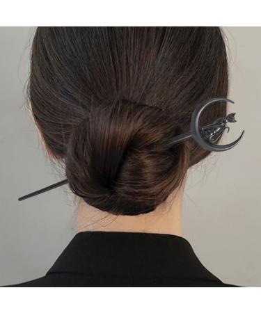 Cat Moon Hair Styling Pins - 2pcs Black Wicca Witch Hair Slide for Women - Buy Online on GoSupps.com
