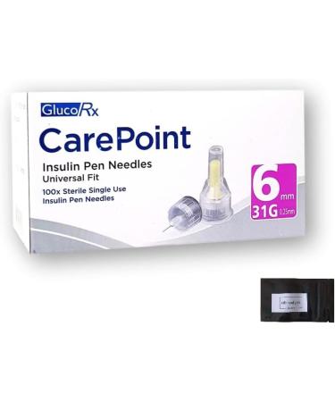Carepoint Diabetic Insulin Pen Tips 31G x 6 mm (100 Pcs/Box) - GlucoRX + Free Travel Bag - Buy Online on GoSupps.com